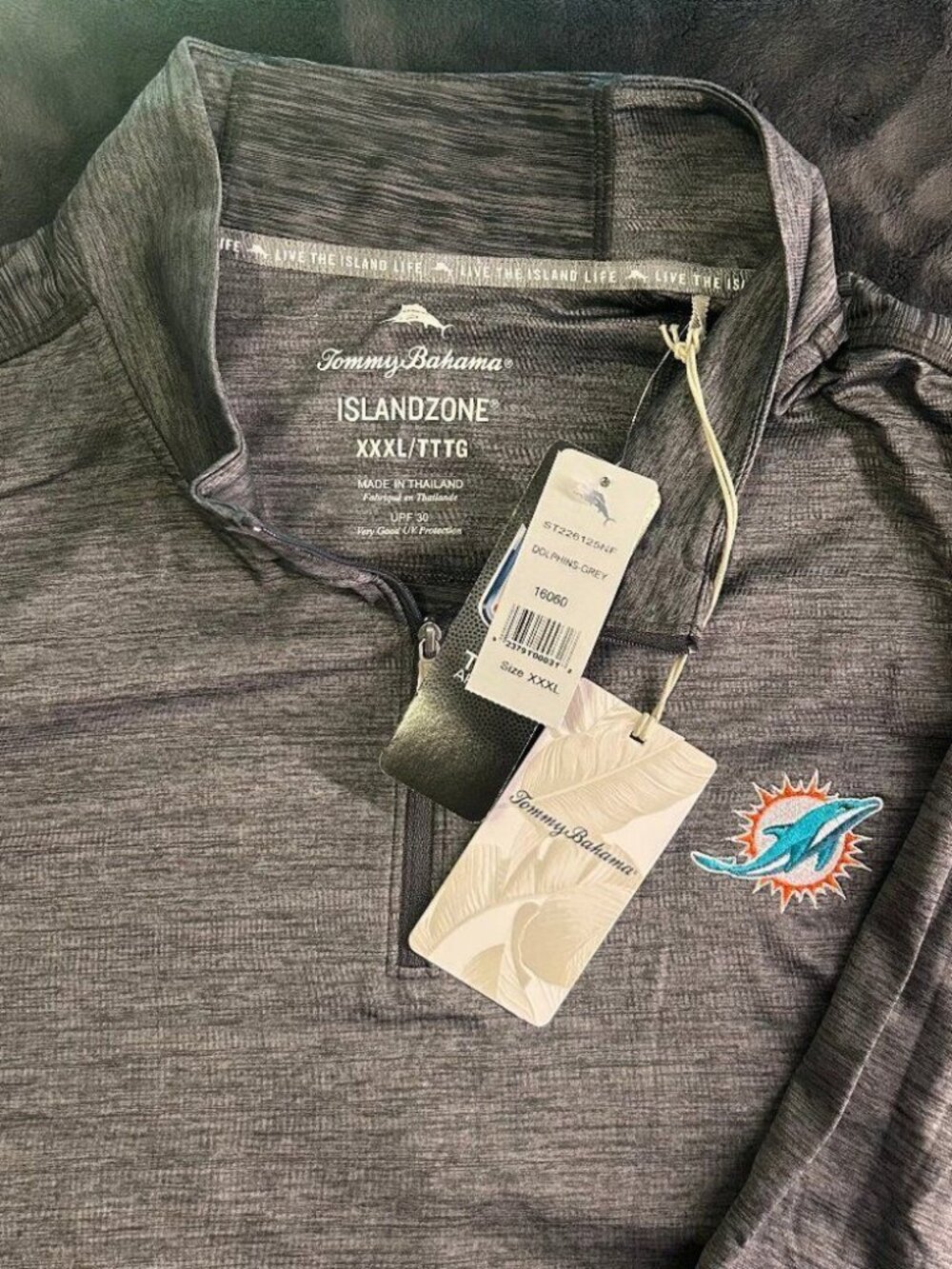Tommy Bahama Dolphins IslandZone Quarter Zip XXXL Grey UPF 30